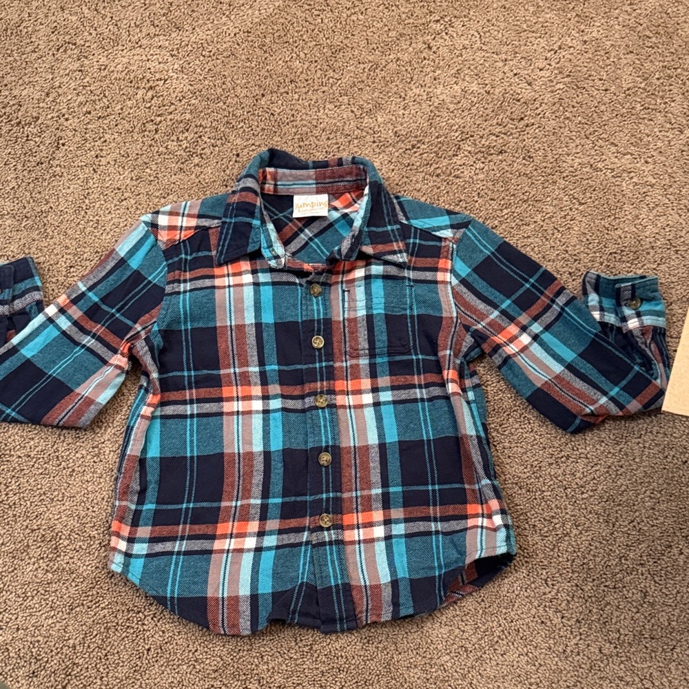Cat & Jack Kids Plaid Button-Down Shirt - Blue, Orange, Brown